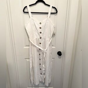 Time And Tru White Button Down Belted Summer Dress Sz L (12-14)